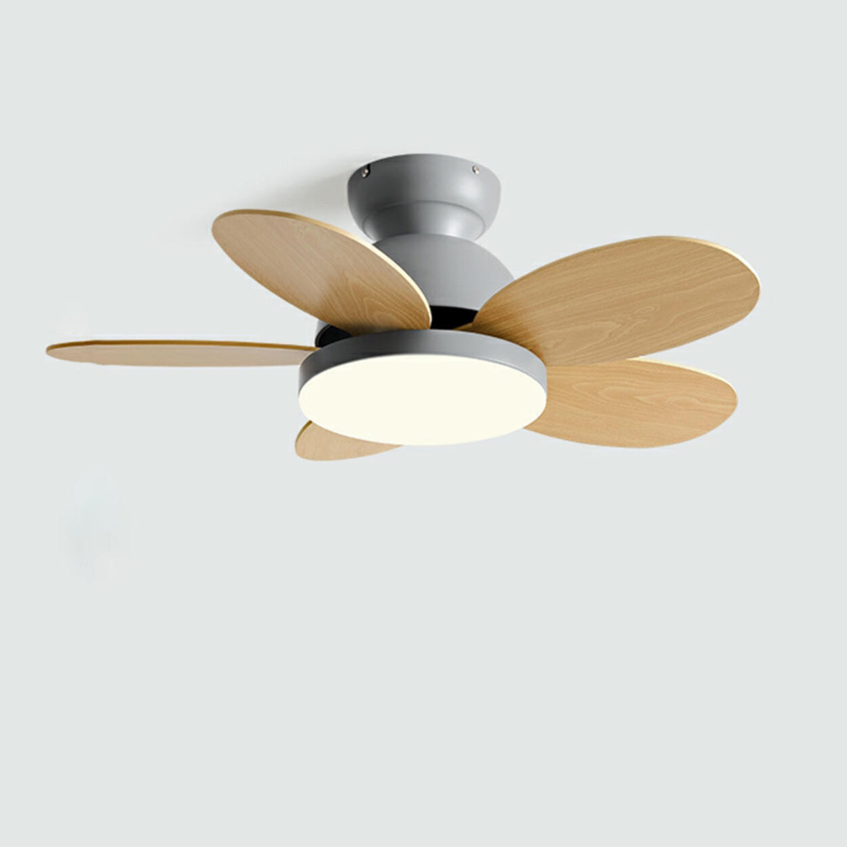 Simple 5 Solid Wood Blade Modern LED Ceiling Fan Light Image - 10