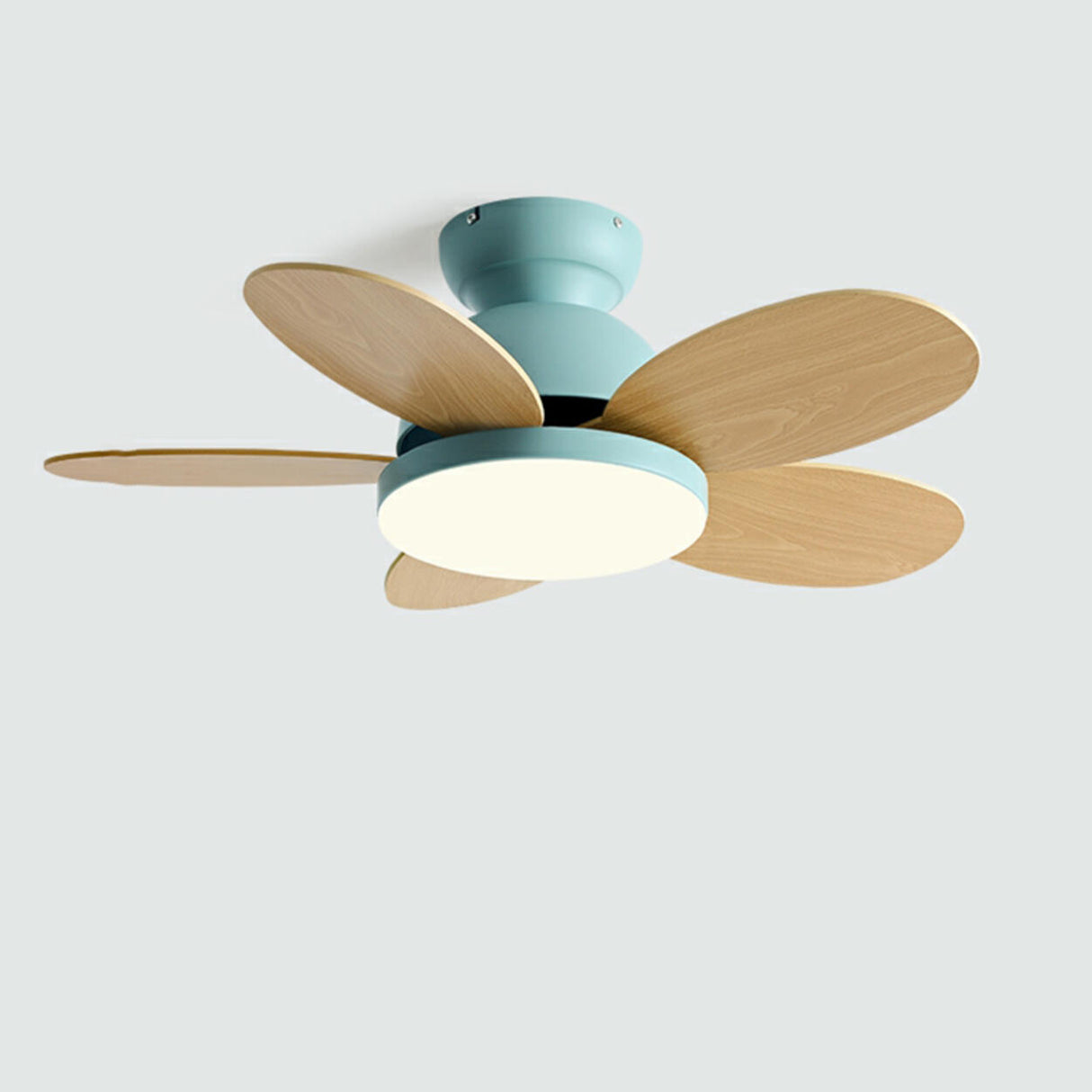 Simple 5 Solid Wood Blade Modern LED Ceiling Fan Light Image - 11