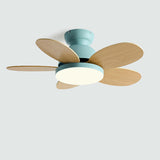 Simple 5 Solid Wood Blade Modern LED Ceiling Fan Light Image - 11