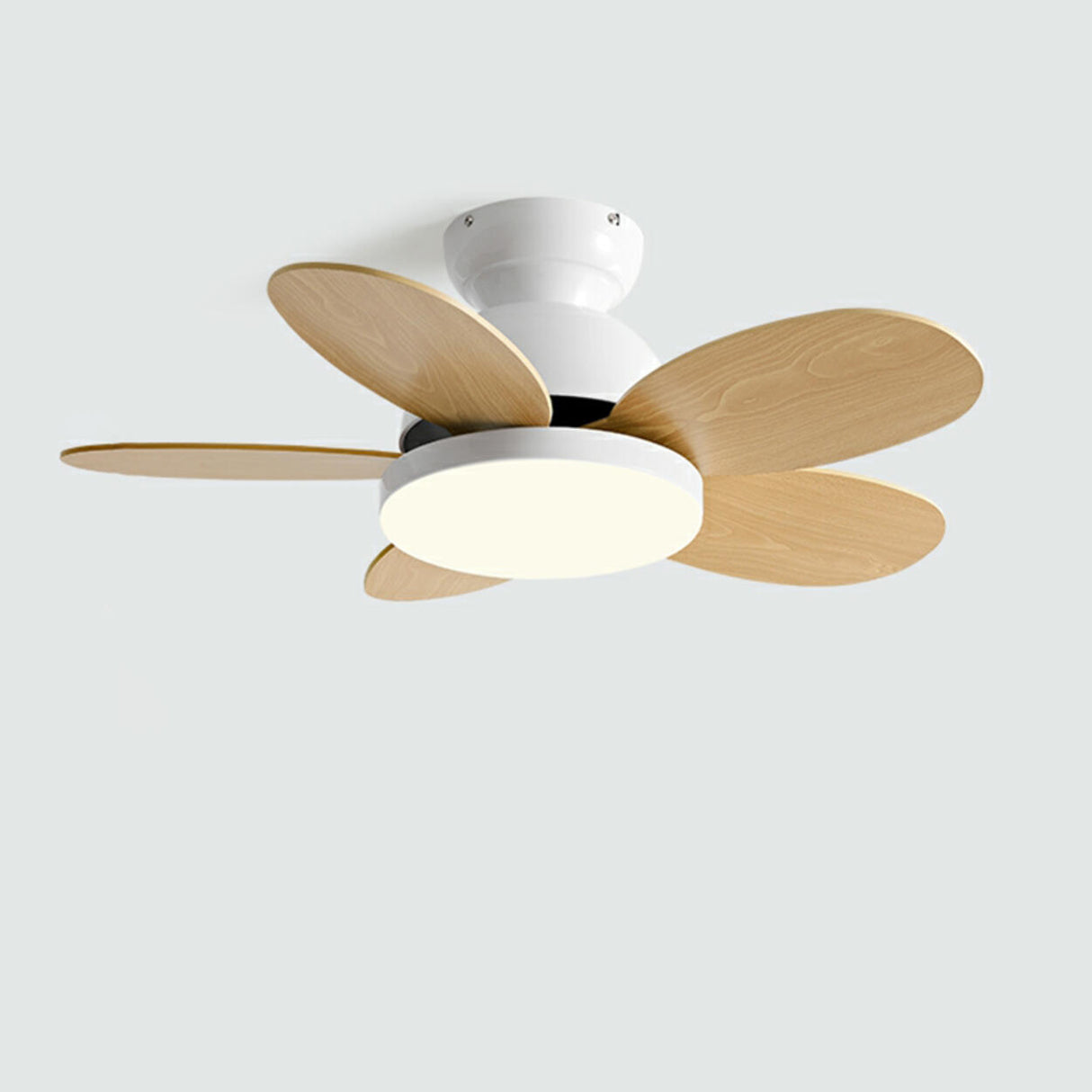 Simple 5 Solid Wood Blade Modern LED Ceiling Fan Light Image - 12