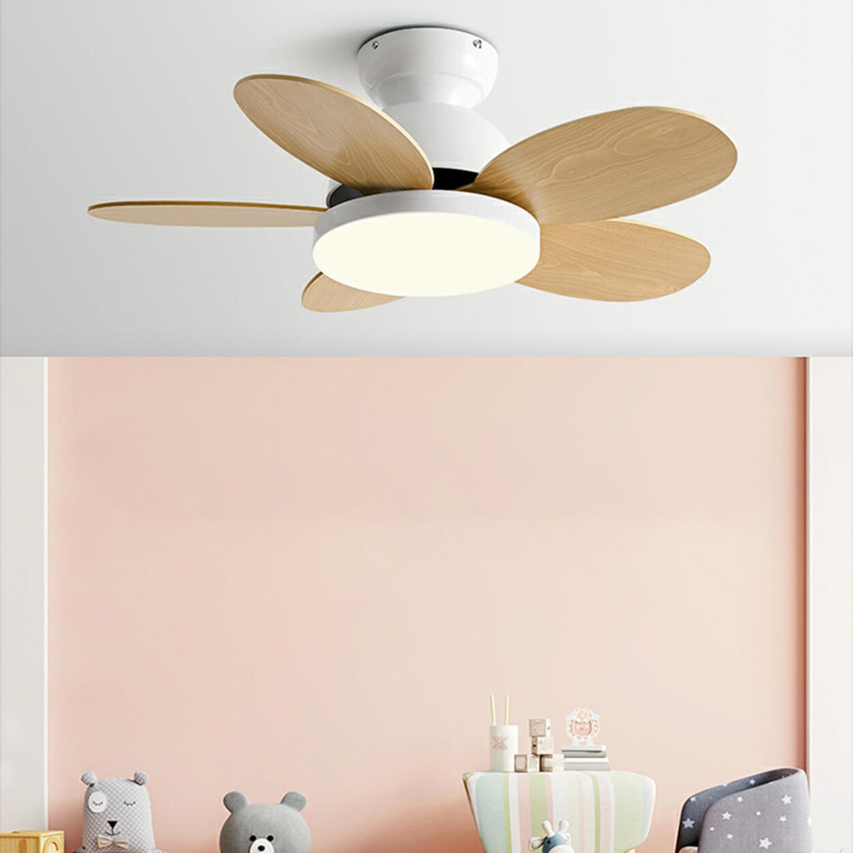 Simple 5 Solid Wood Blade Modern LED Ceiling Fan Light Image - 15