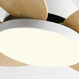 Simple 5 Solid Wood Blade Modern LED Ceiling Fan Light Image - 7