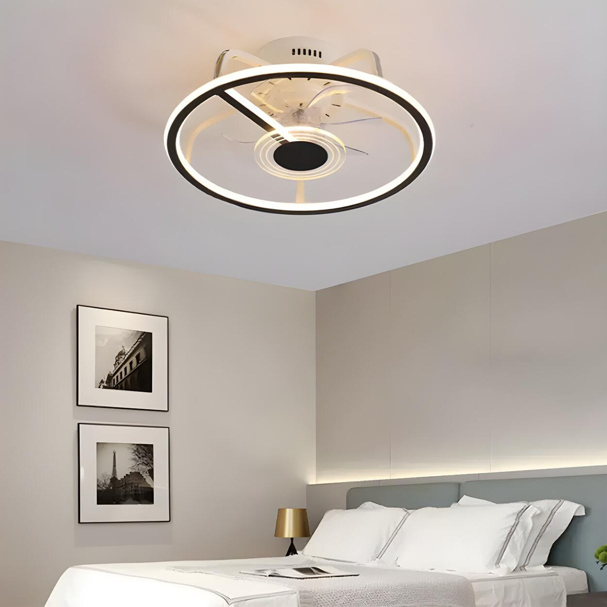 Simple 7 Blade Circular Modern Ceiling Fan with Light Image - 13