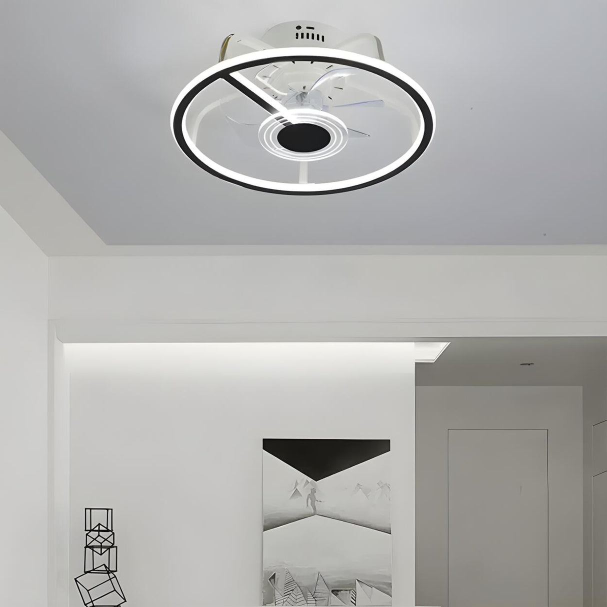 Simple 7 Blade Circular Modern Ceiling Fan with Light Image - 14