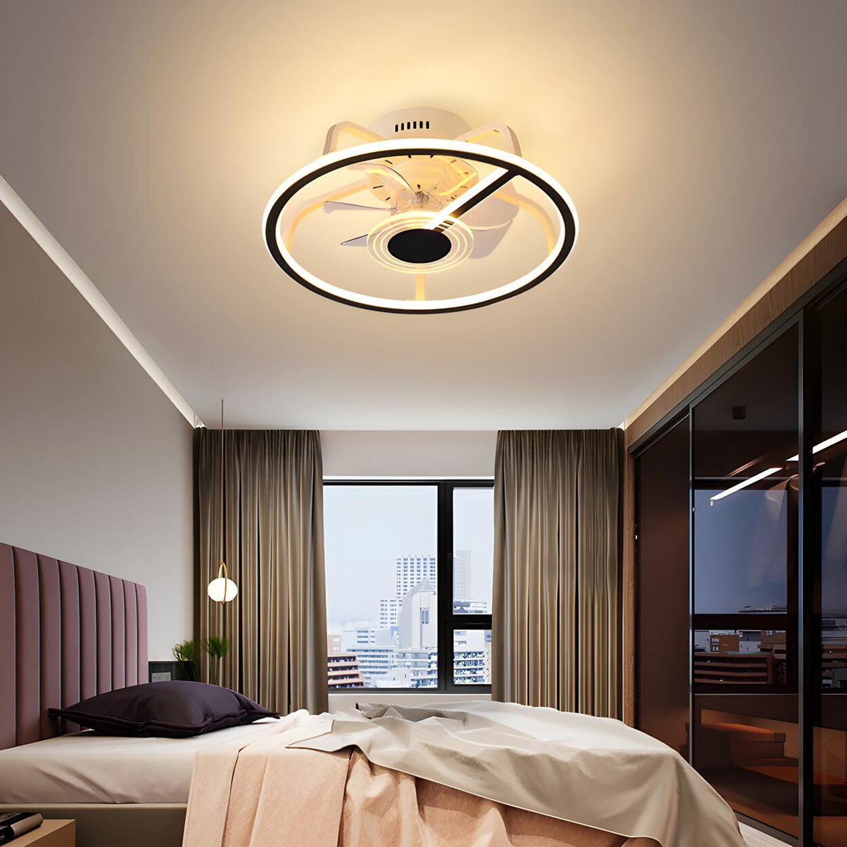 Simple 7 Blade Circular Modern Ceiling Fan with Light Image - 3