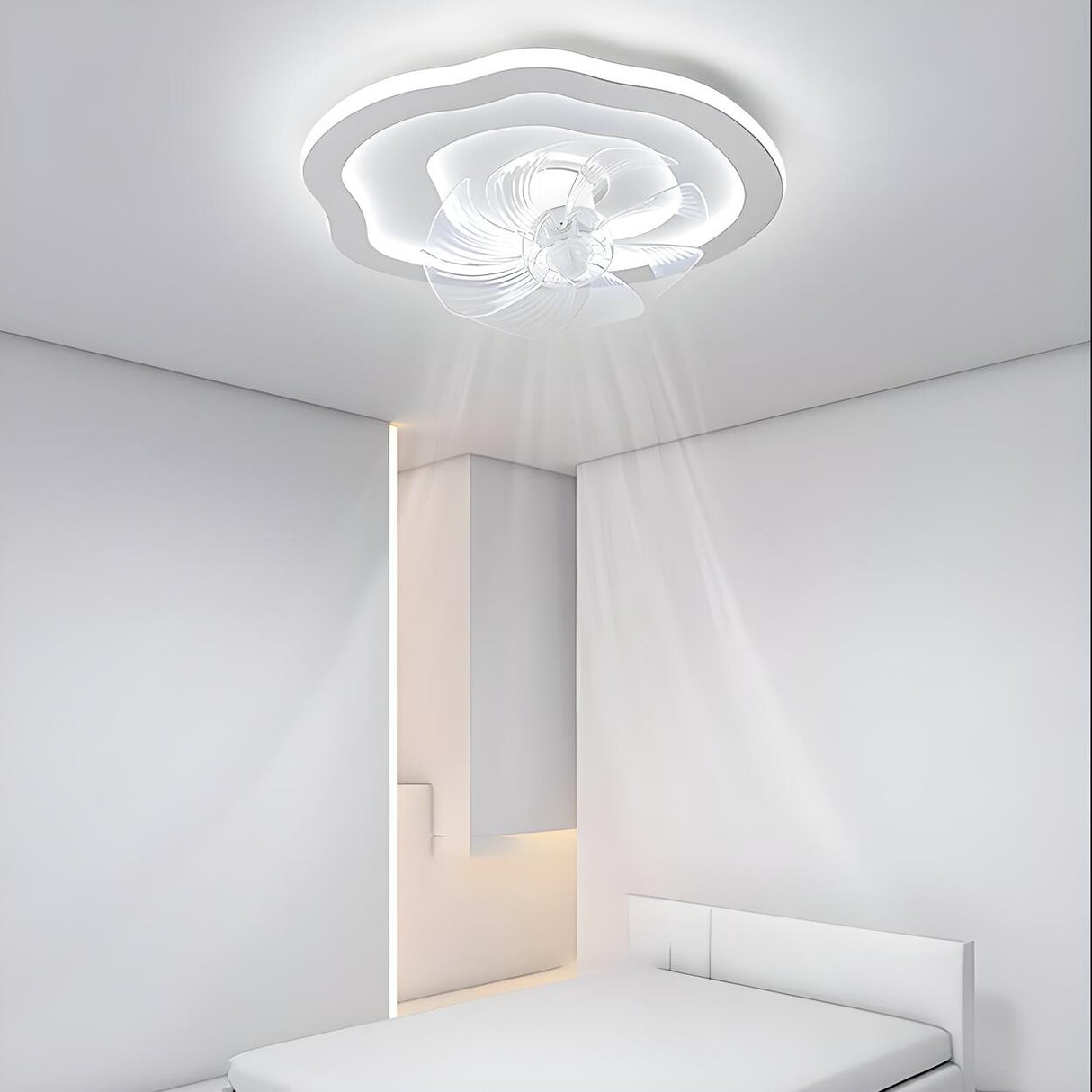 Simple 7 Blade White Wave LED Ceiling Fan With Light Image - 16