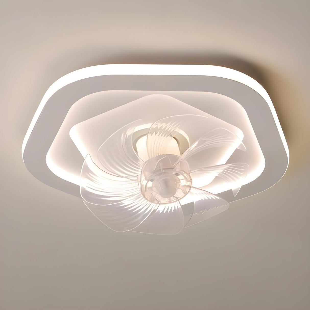 Simple 7 Blade White Wave LED Ceiling Fan With Light Image - 2