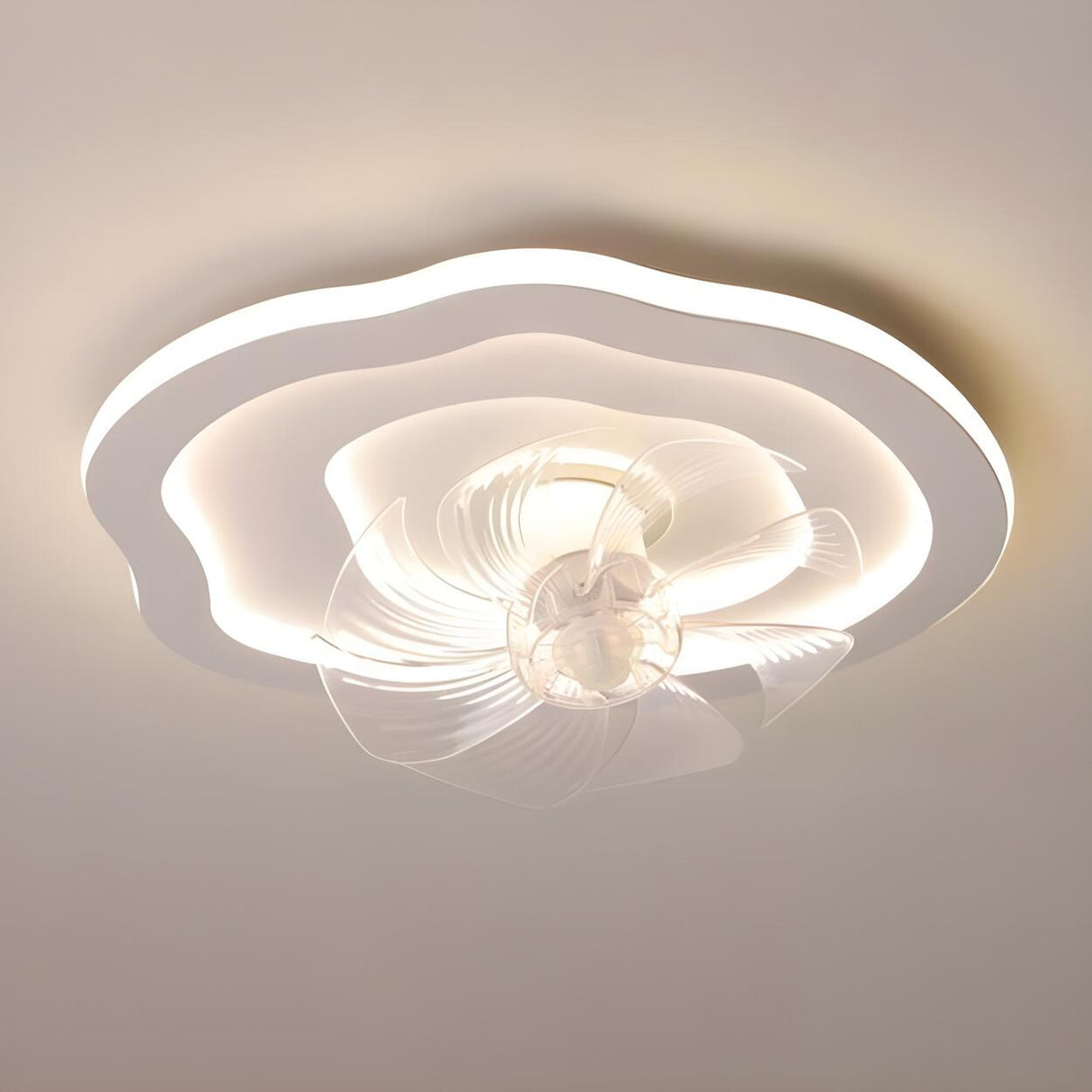 Simple 7 Blade White Wave LED Ceiling Fan With Light Image - 8