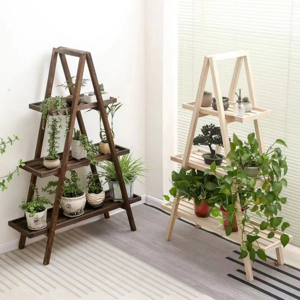 Simple A-Frame Wood Multi-Tier Crate Plant Stand Brown Image - 1