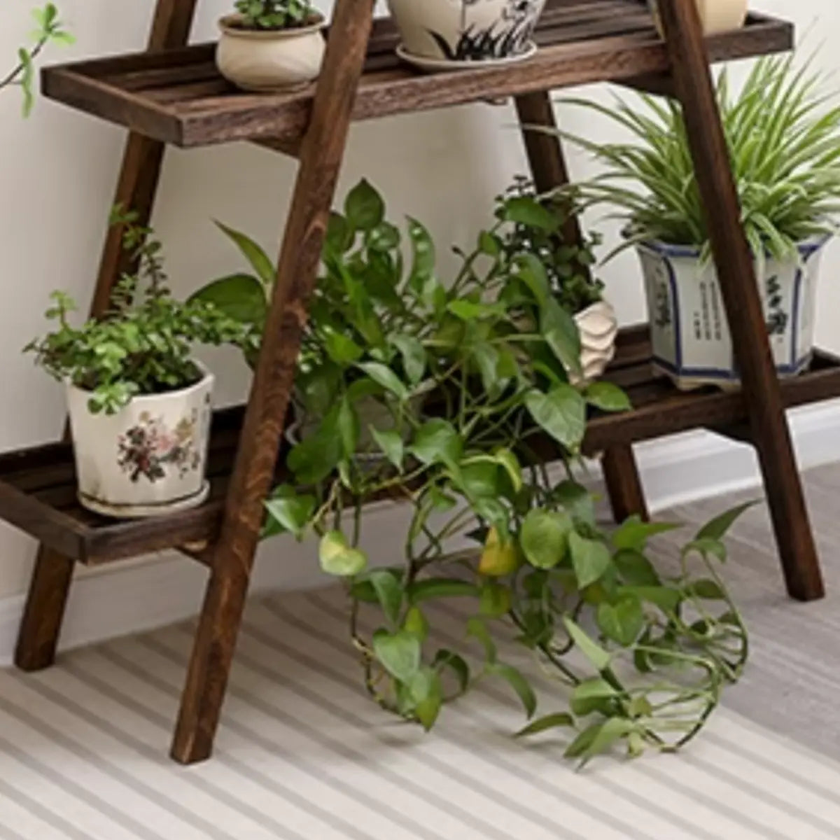 Simple A-Frame Wood Multi-Tier Crate Plant Stand Brown Image - 11