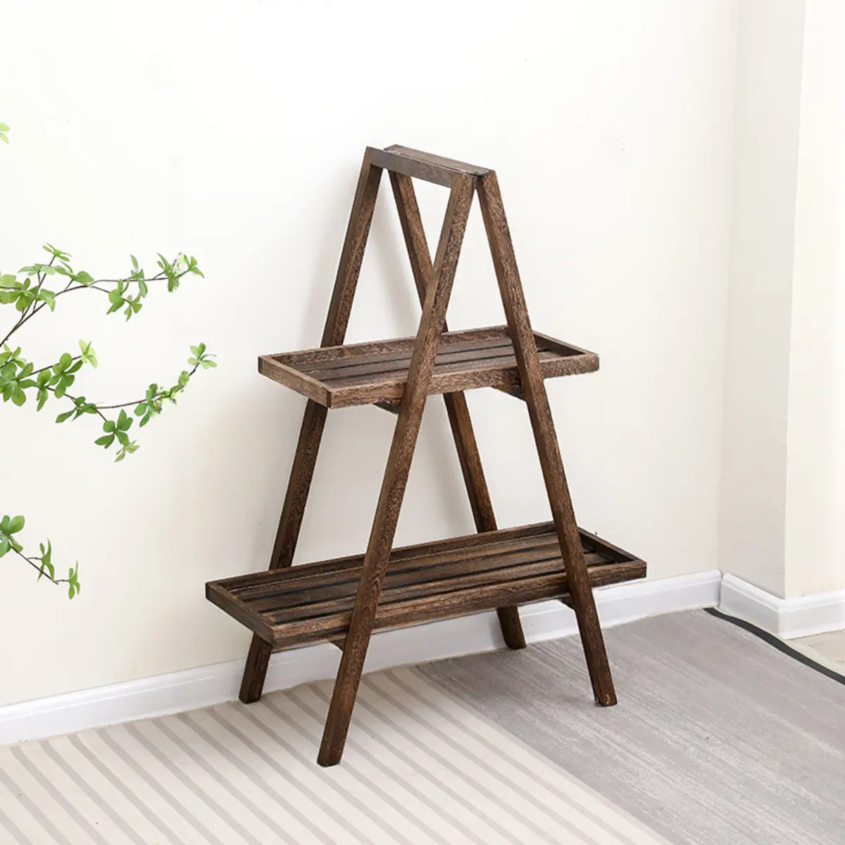 Simple A-Frame Wood Multi-Tier Crate Plant Stand Brown Image - 2