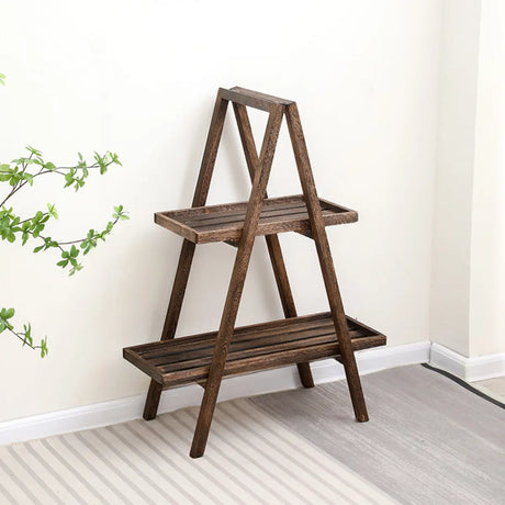 Simple A-Frame Wood Multi-Tier Crate Plant Stand Brown Image - 2