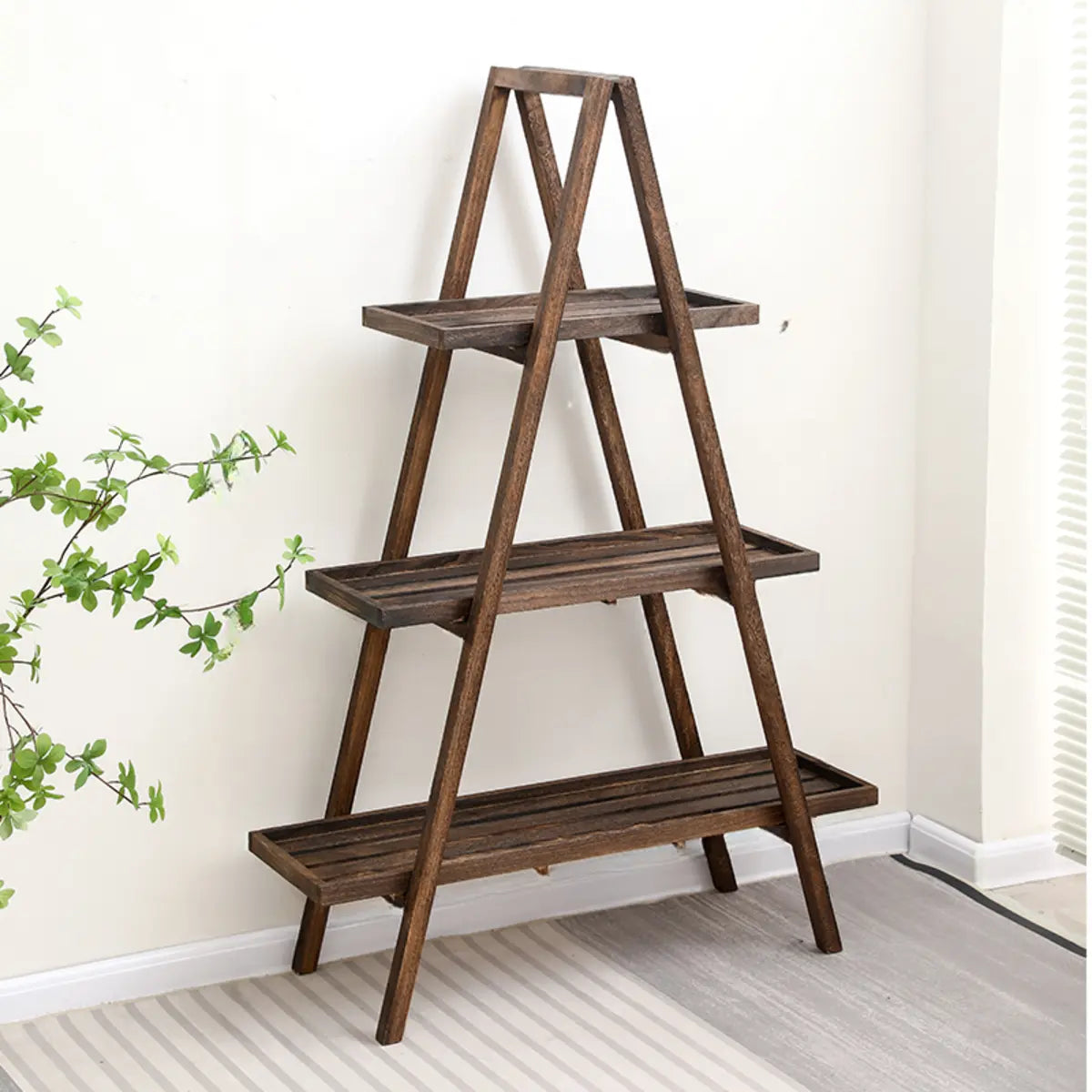 Simple A-Frame Wood Multi-Tier Crate Plant Stand Brown Image - 3