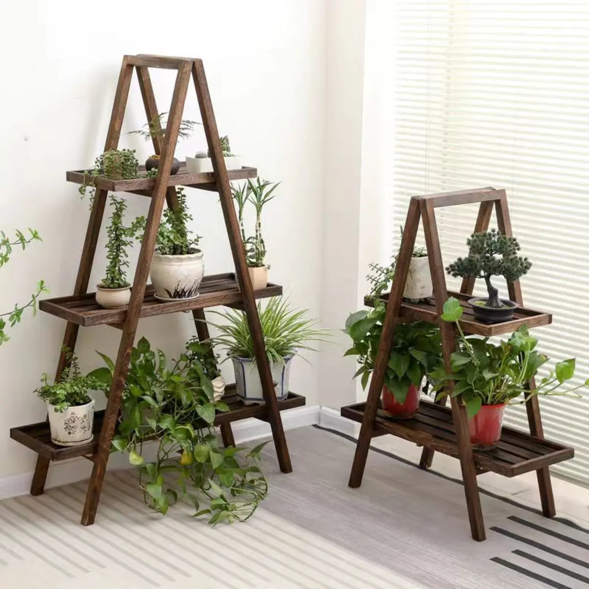 Simple A-Frame Wood Multi-Tier Crate Plant Stand Brown Image - 4