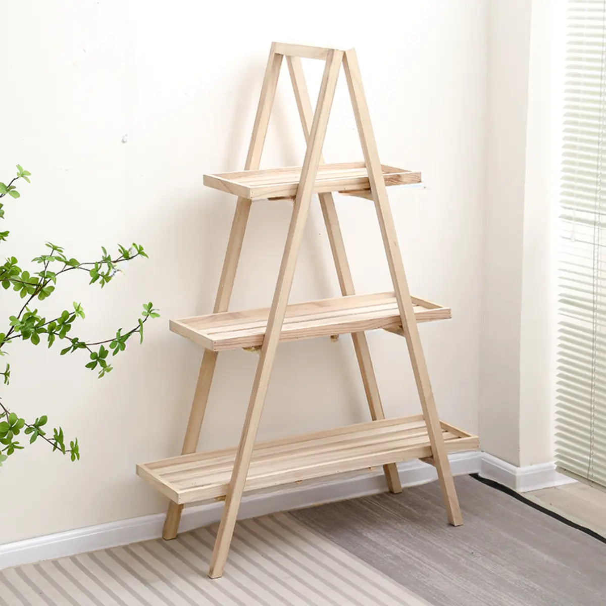 Simple A-Frame Wood Multi-Tier Crate Plant Stand Brown Image - 7