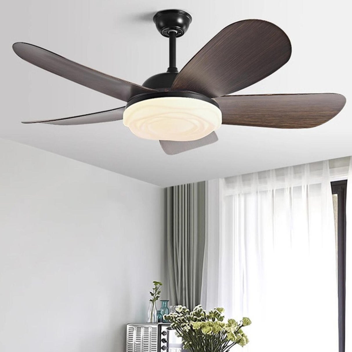 Simple Adjustable 5 Blade Wood Ceiling Fan with Light Image - 21