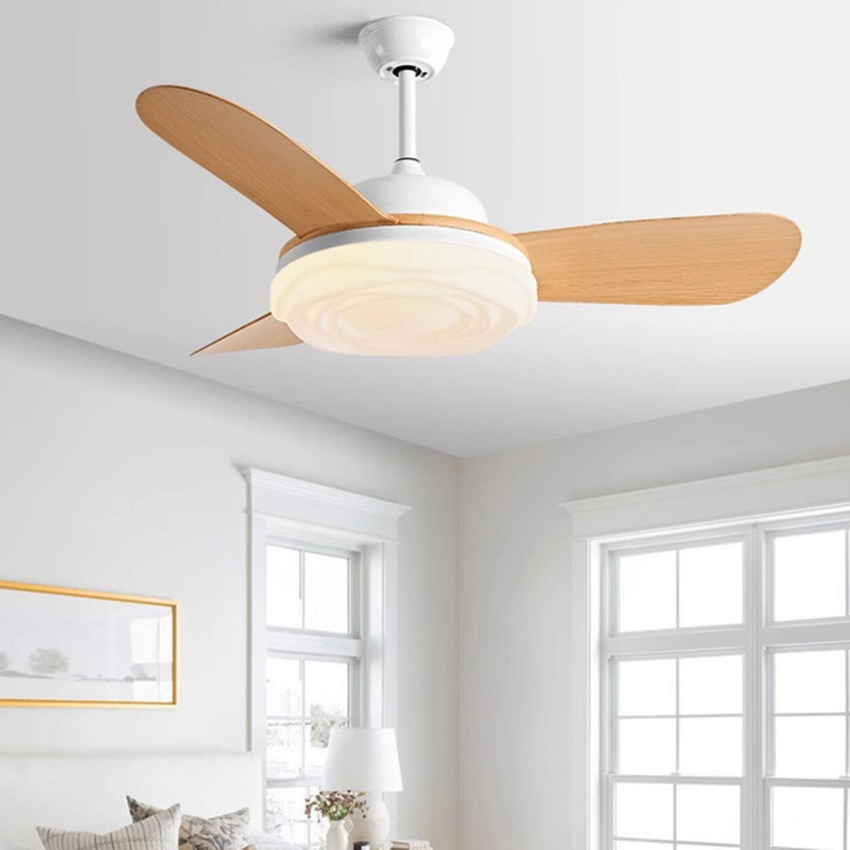 Simple Adjustable 5 Blade Wood Ceiling Fan with Light Image - 22