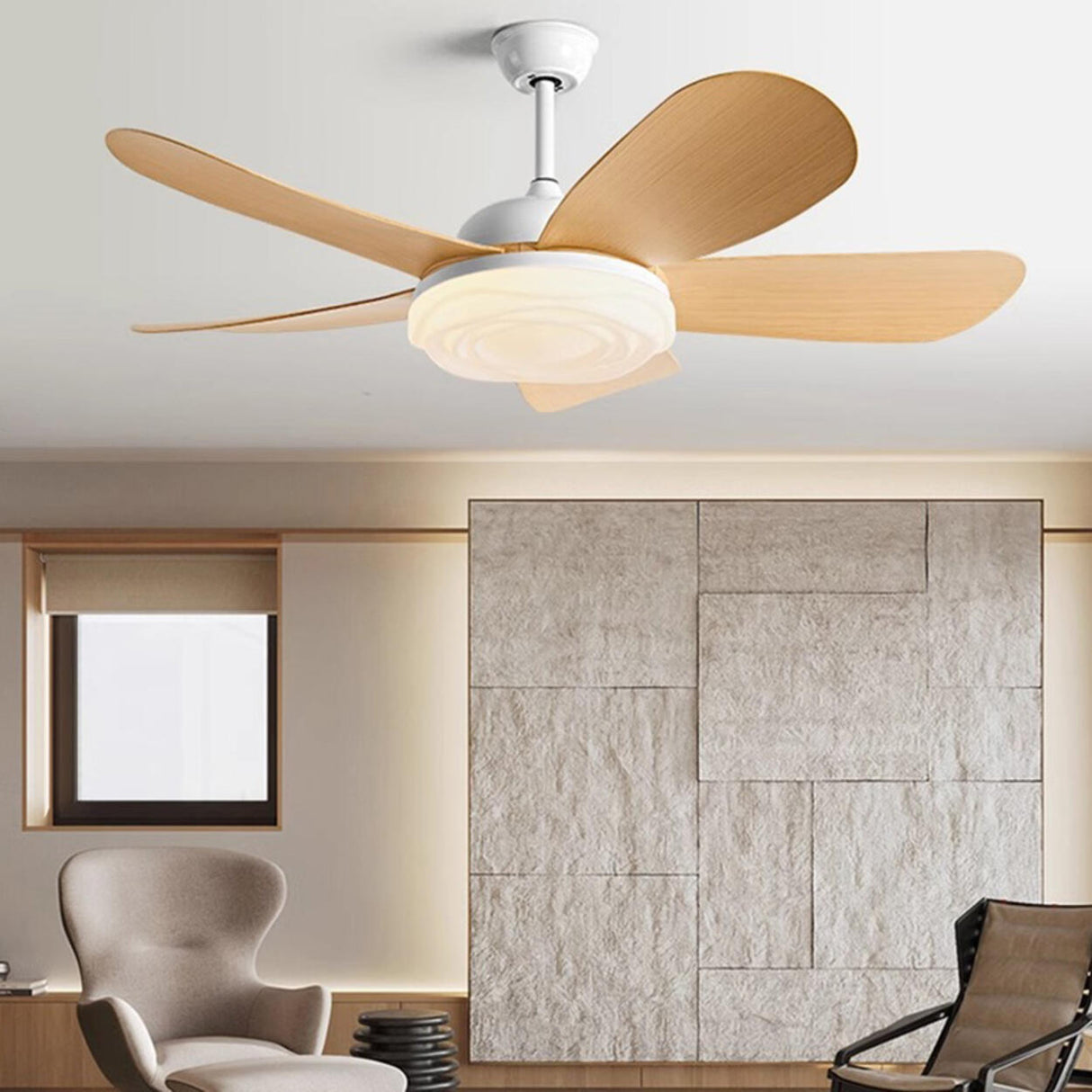 Simple Adjustable 5 Blade Wood Ceiling Fan with Light Image - 5