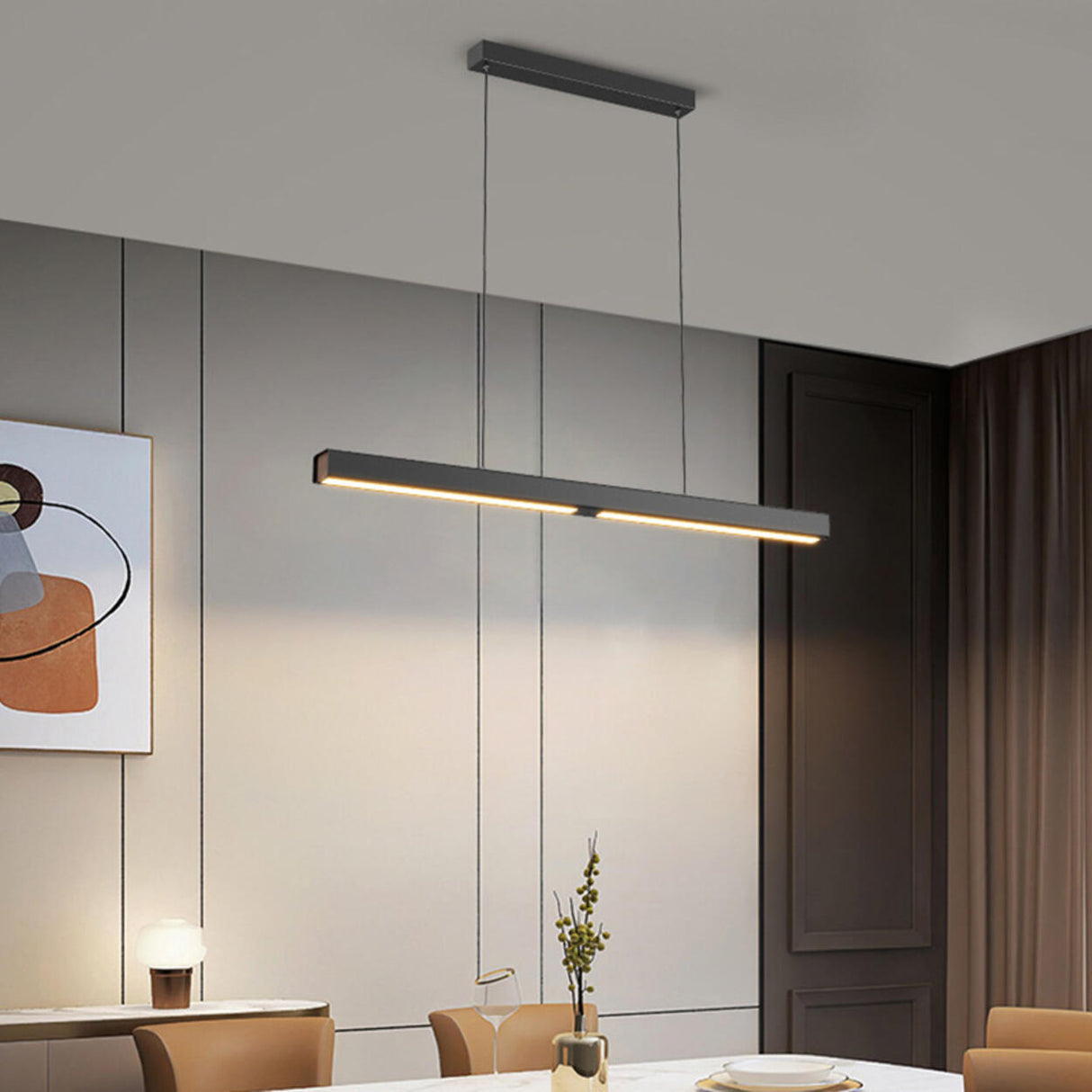 Simple Adjustable Linear LED Island Hanging Light Image - 3