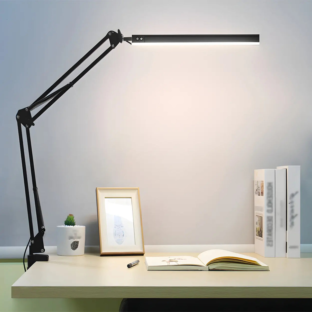 Simple Adjustable Metal Black LED Study Table Lamp Image - 10