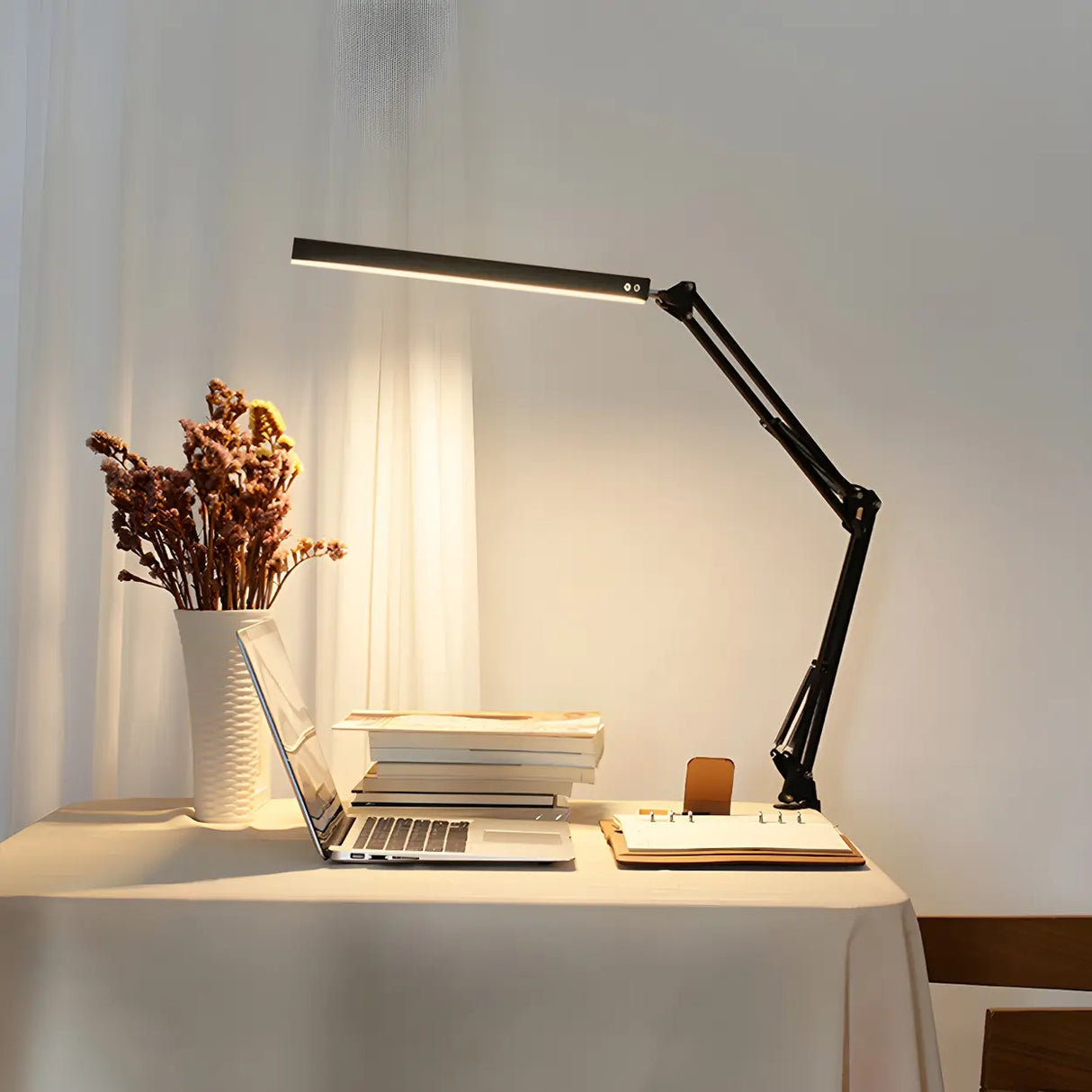 Simple Adjustable Metal Black LED Study Table Lamp Image - 9