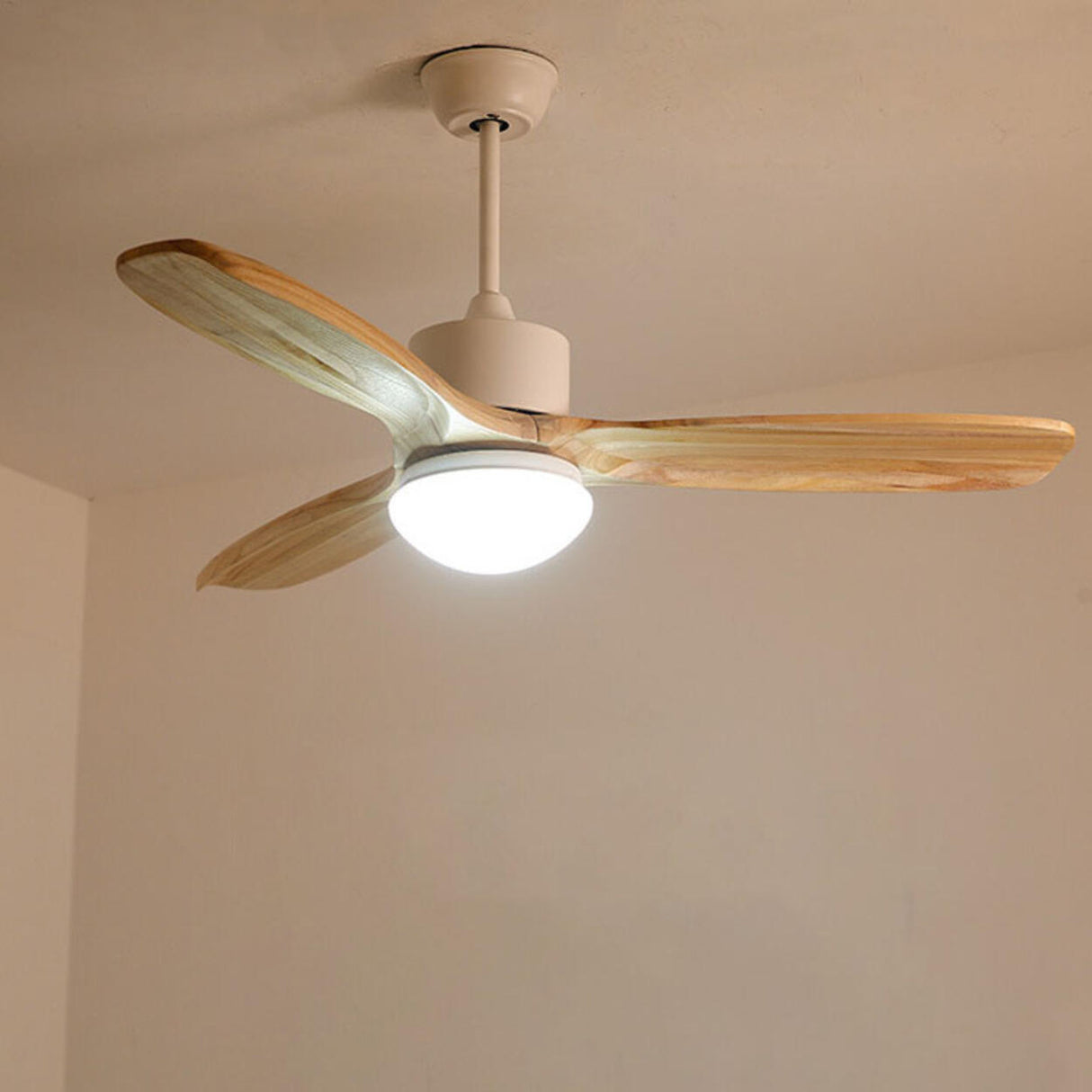 Simple Adjustable Wood 3 Blade Ceiling Fan with Light Image - 11