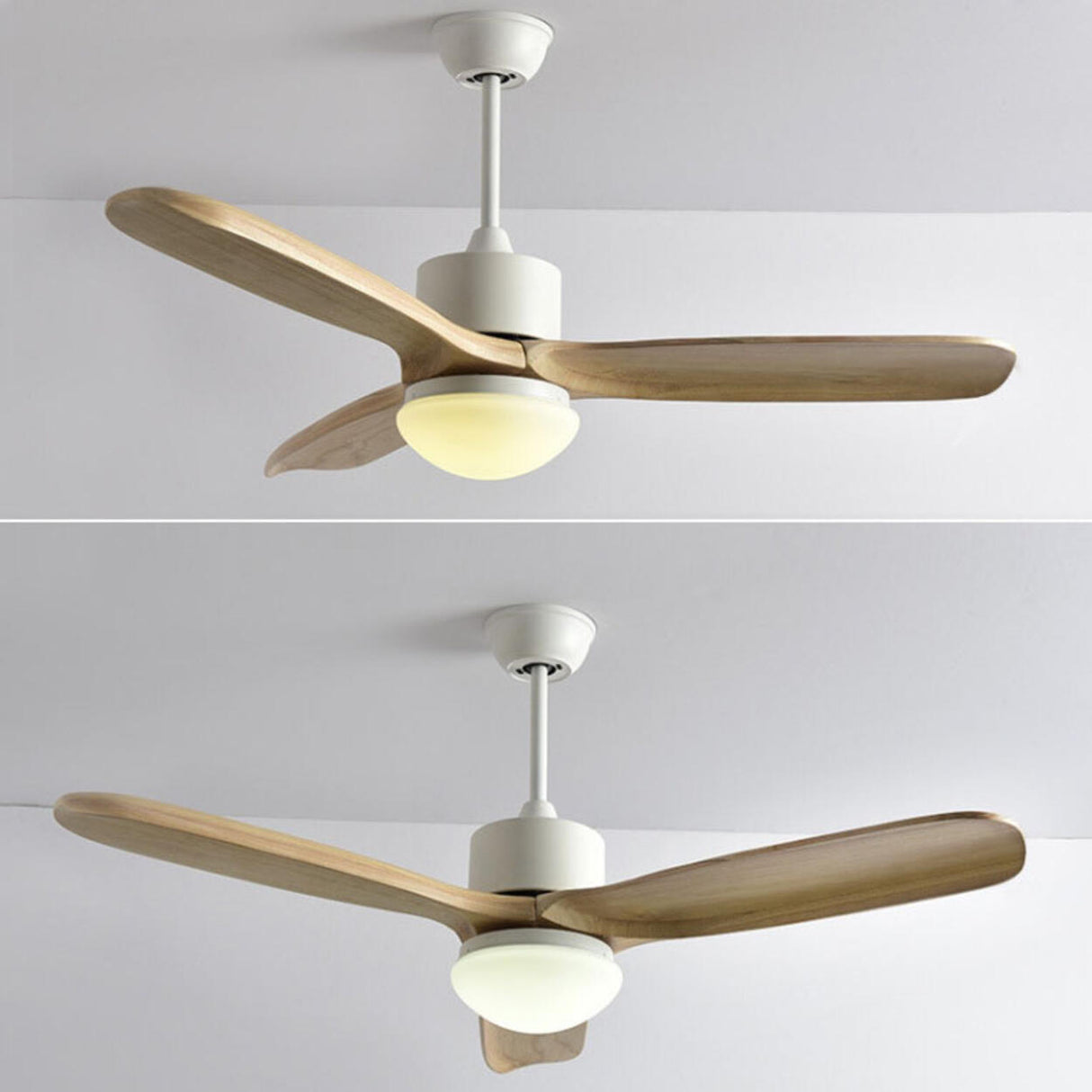 Simple Adjustable Wood 3 Blade Ceiling Fan with Light Image - 12