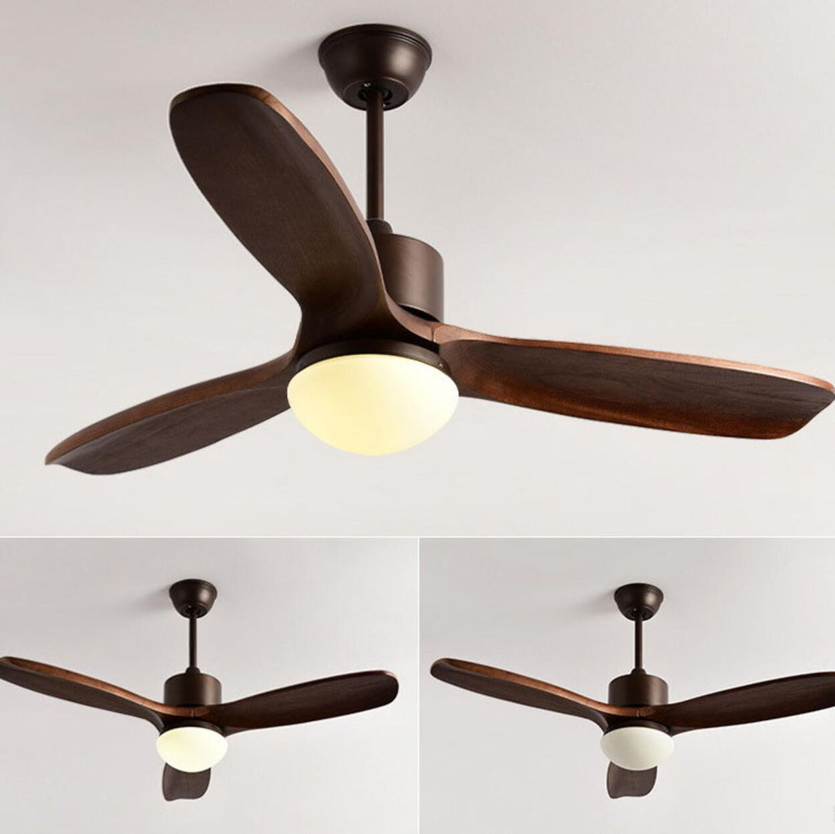 Simple Adjustable Wood 3 Blade Ceiling Fan with Light Image - 13