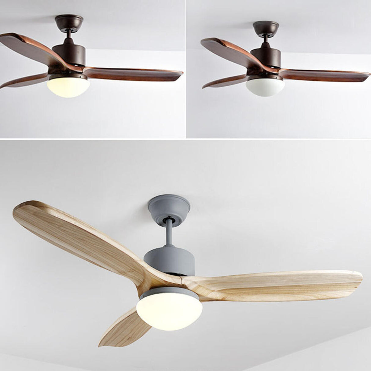 Simple Adjustable Wood 3 Blade Ceiling Fan with Light Image - 15