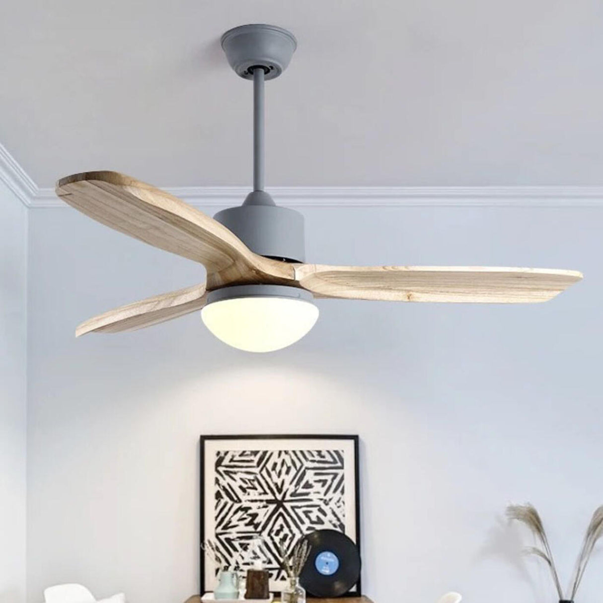 Simple Adjustable Wood 3 Blade Ceiling Fan with Light Image - 3