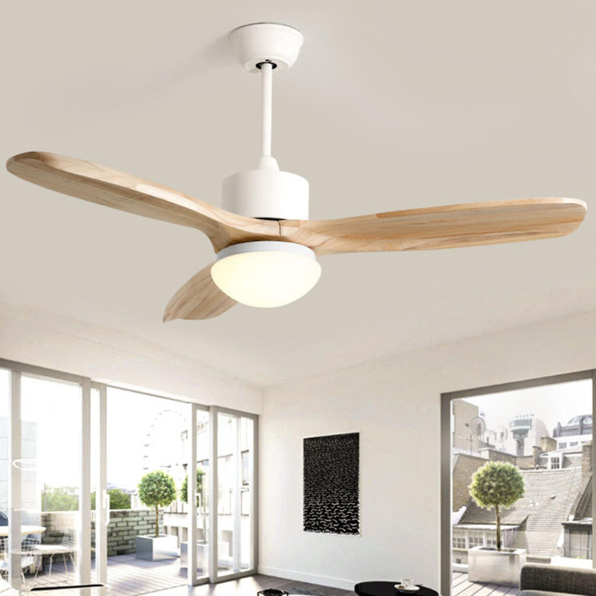 Simple Adjustable Wood 3 Blade Ceiling Fan with Light Image - 4