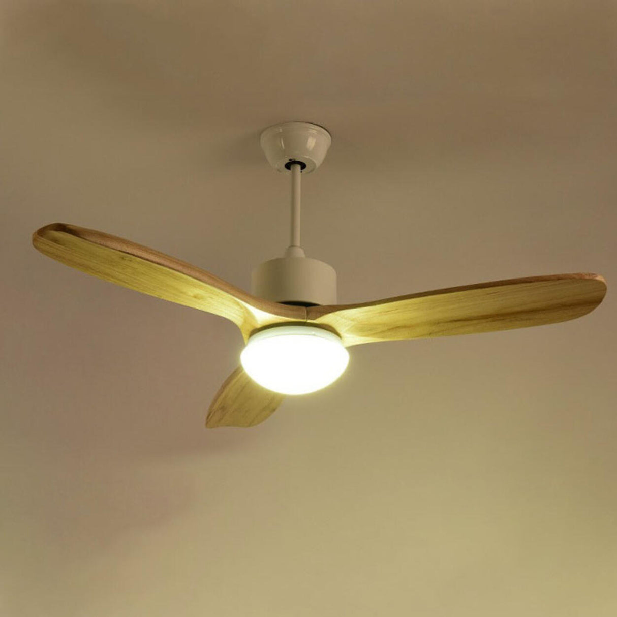 Simple Adjustable Wood 3 Blade Ceiling Fan with Light Image - 9