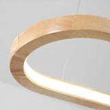 Simple Adjustable Wooden Oval Island LED Pendant Light Image - 12