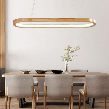 Simple Adjustable Wooden Oval Island LED Pendant Light Image - 15