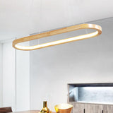 Simple Adjustable Wooden Oval Island LED Pendant Light Image - 16