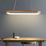 Simple Adjustable Wooden Oval Island LED Pendant Light Image - 2