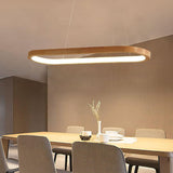 Simple Adjustable Wooden Oval Island LED Pendant Light Image - 4