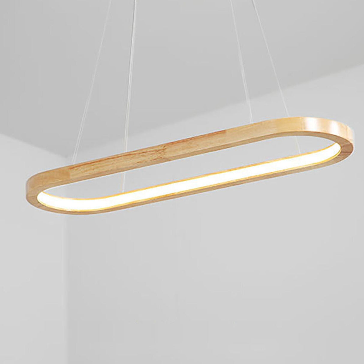 Simple Adjustable Wooden Oval Island LED Pendant Light Image - 9