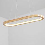 Simple Adjustable Wooden Oval Island LED Pendant Light Image - 9