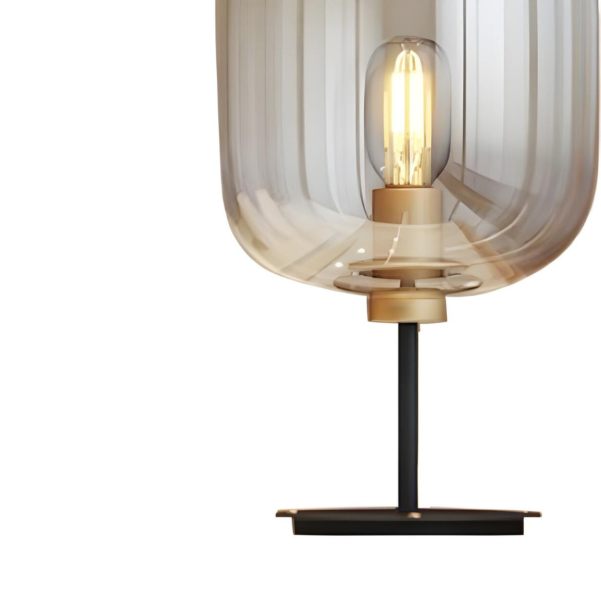 Simple Amber Drum Glass Shade Black Base Table Lamp Image - 8