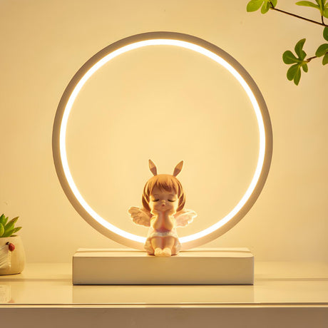 Simple Angel Design Circular LED  Night Table Lamp Image - 1