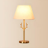 Simple Art Fabric Lampshade Golden Antler Table Lamp Image - 6