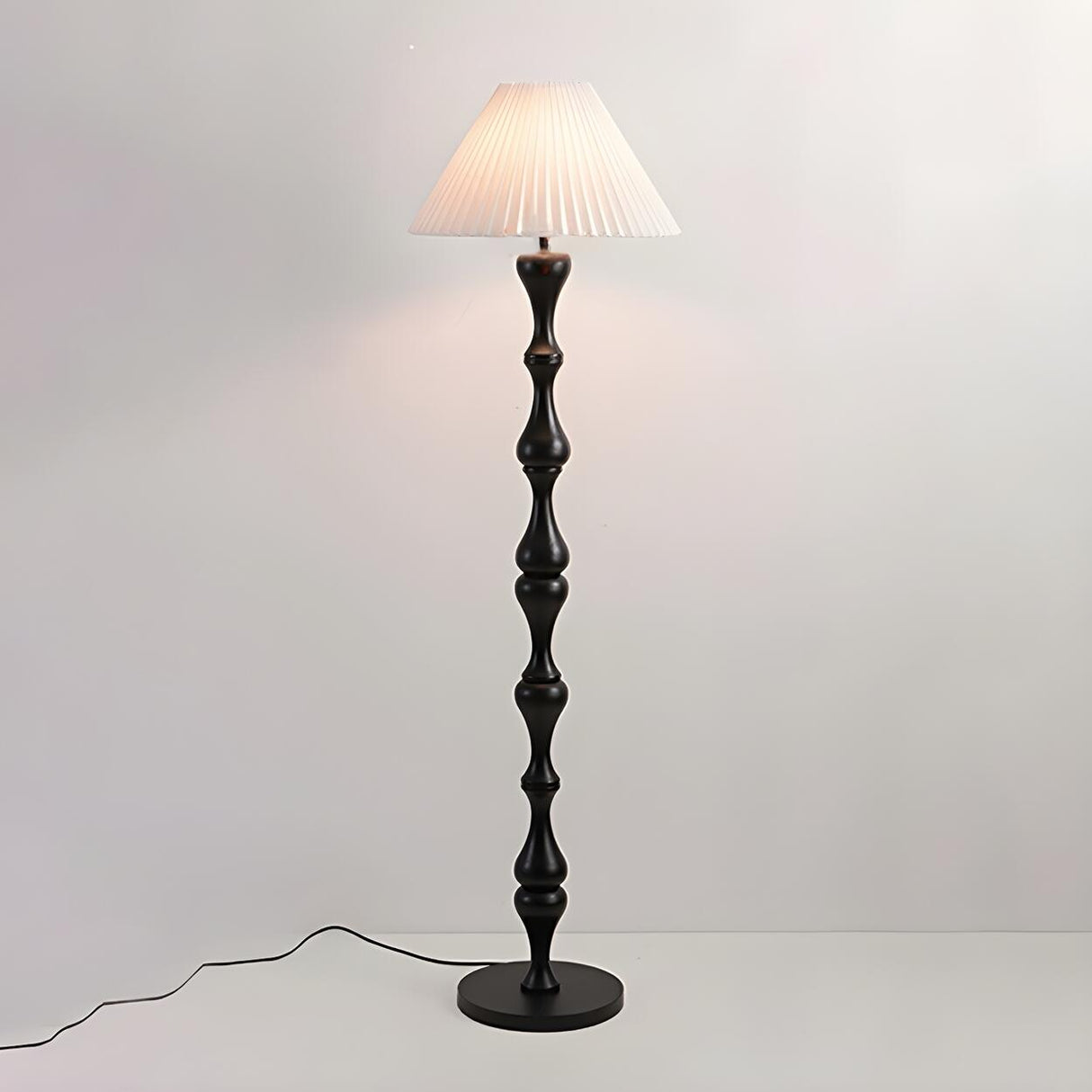 Simple Barrel Black Wooden LED Norden Floor Lamp Image - 2