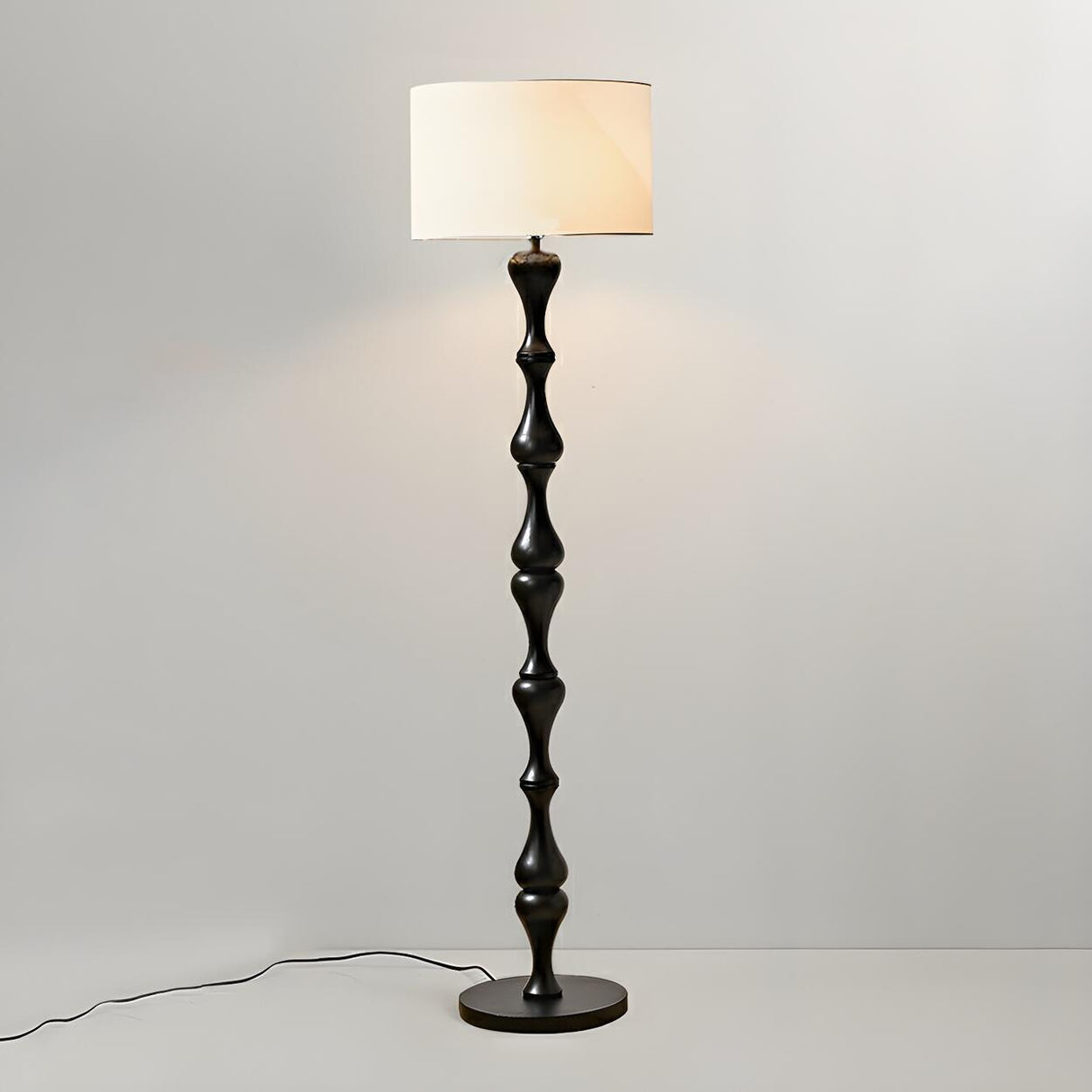 Simple Barrel Black Wooden LED Norden Floor Lamp Image - 3