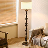 Simple Barrel Black Wooden LED Norden Floor Lamp Image - 9