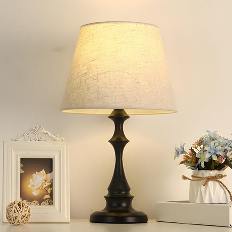 Simple Barrel Fabric Shade Art Conical Base Table Lamp Image - 2