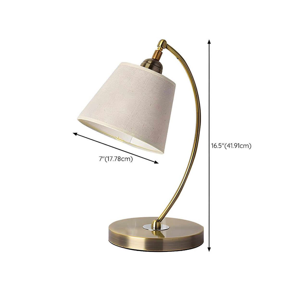 Simple Barrel Fabric Shade Curved Arm Bronze Table Lamp 