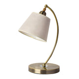 Simple Barrel Fabric Shade Curved Arm Bronze Table Lamp Image - 5