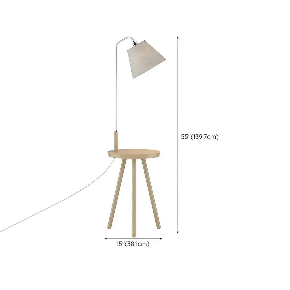 Simple Barrel Wooden Base Floor Lamp with Side Table 