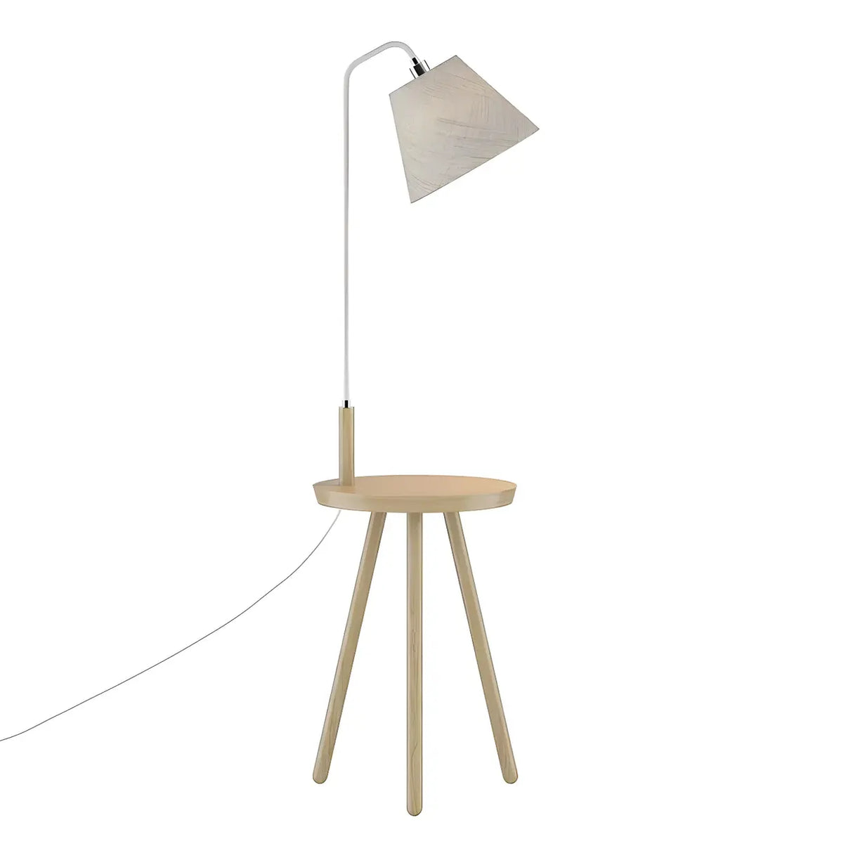 Simple Barrel Wooden Base Floor Lamp with Side Table Image - 5